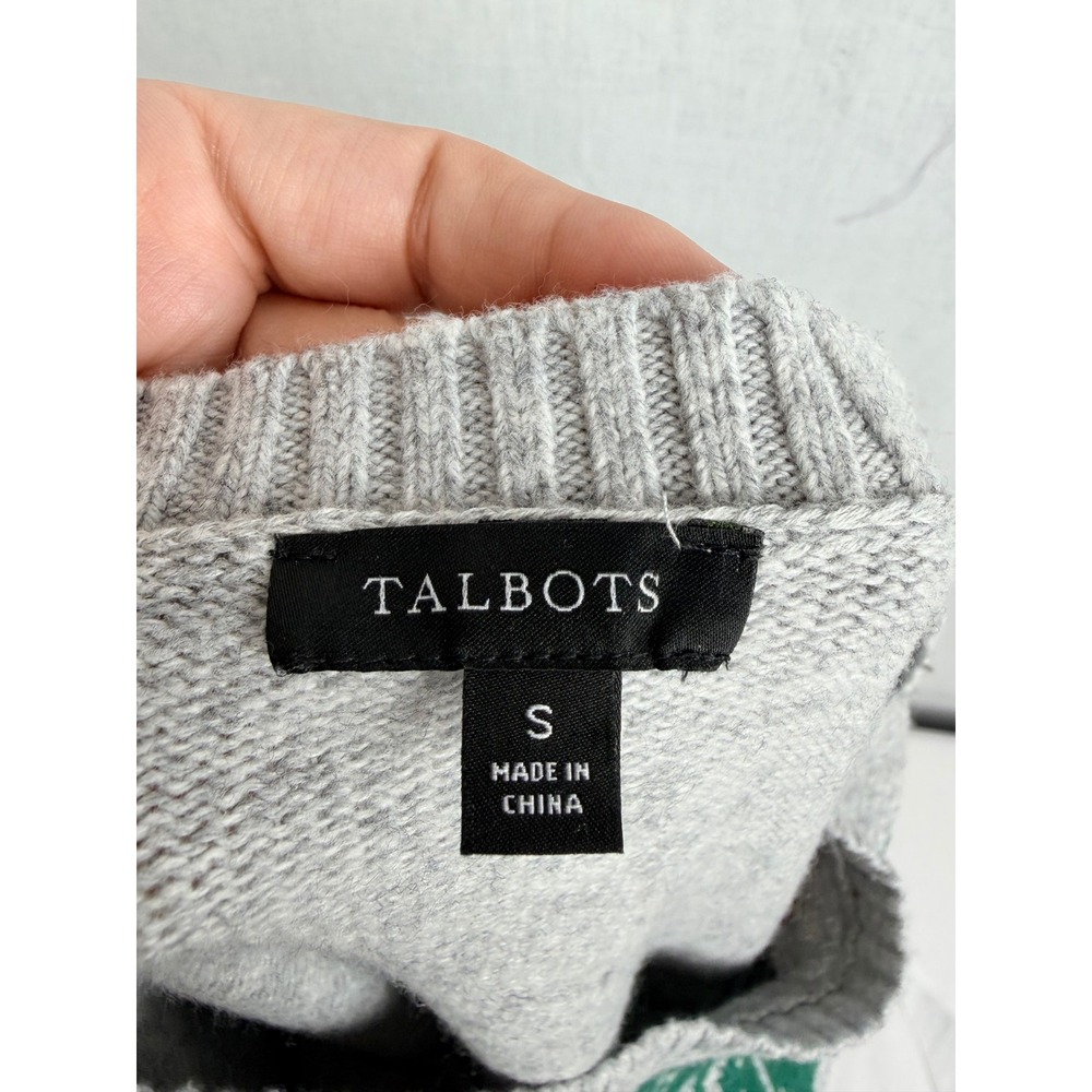 Talbots Womens Gray Holly Berry Intarsia Holiday Christmas Crewneck Sweater M - Picture 13 of 14